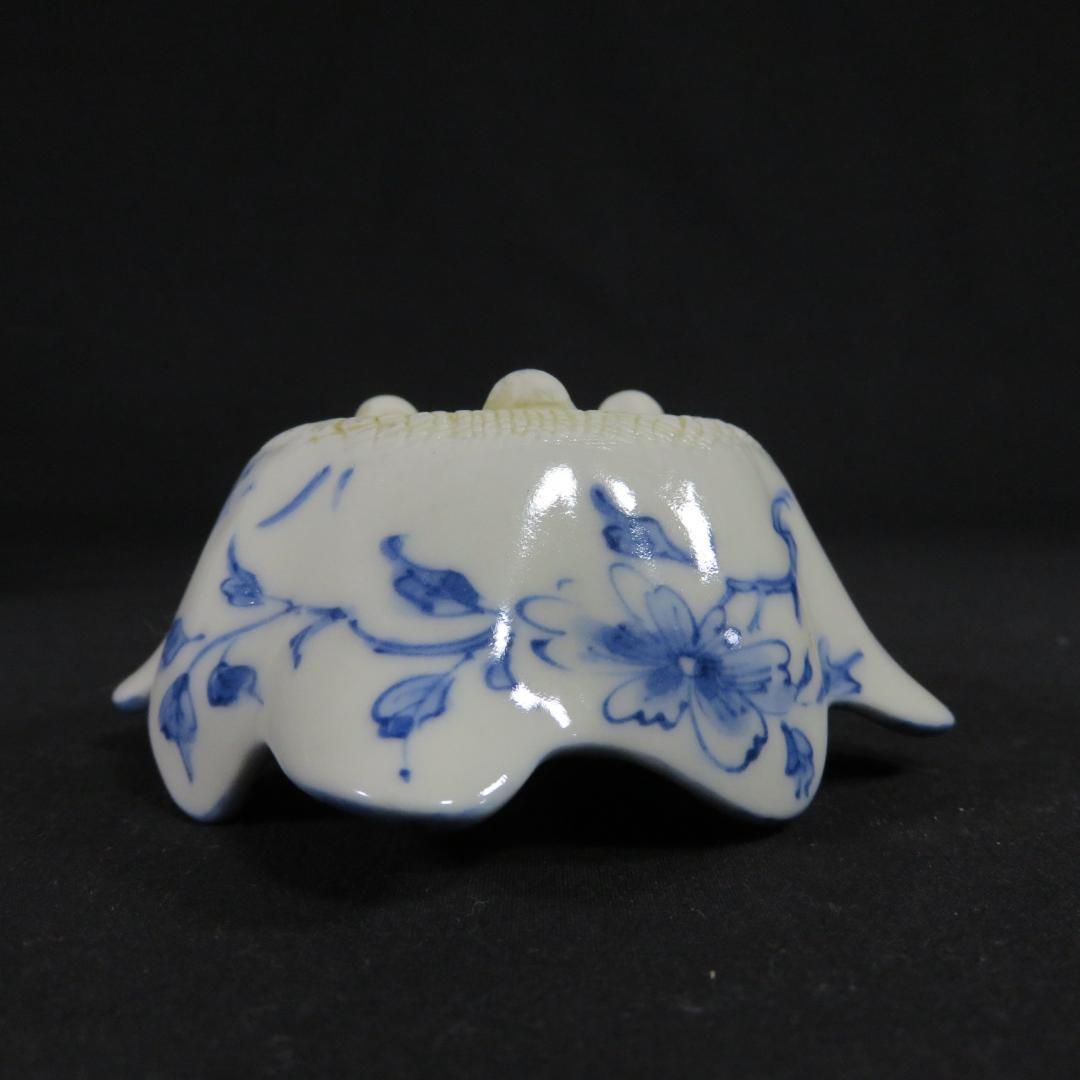 向付 豆皿 2セット 染付 花鳥文 変形 花形 変り物 禎山造 在銘