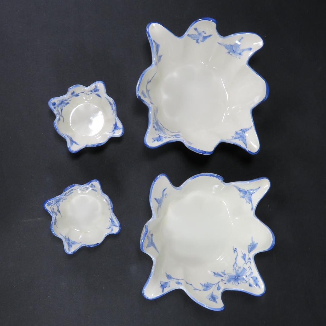 向付 豆皿 2セット 染付 花鳥文 変形 花形 変り物 禎山造 在銘