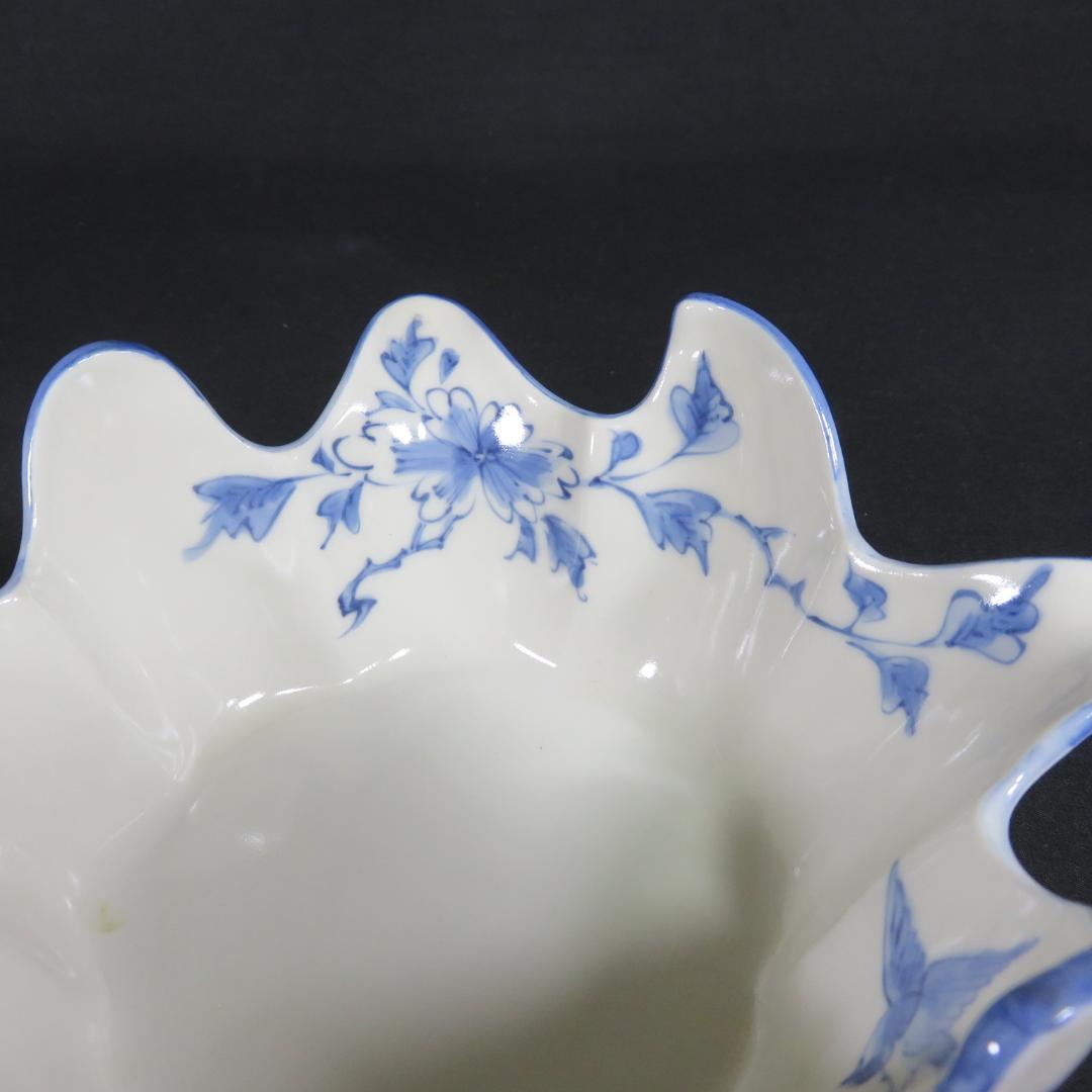 向付 豆皿 2セット 染付 花鳥文 変形 花形 変り物 禎山造 在銘