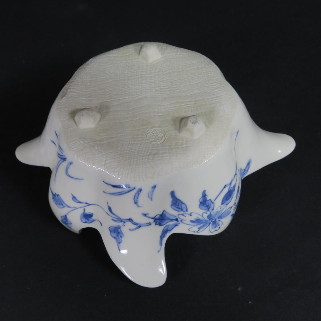 向付 豆皿 2セット 染付 花鳥文 変形 花形 変り物 禎山造 在銘