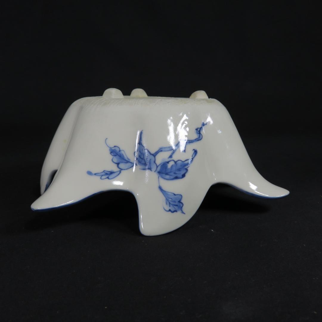 向付 豆皿 2セット 染付 花鳥文 変形 花形 変り物 禎山造 在銘