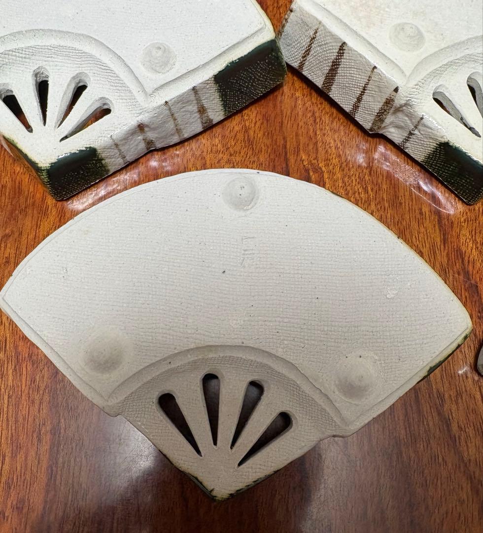 美濃焼_織部_扇面_向付_5客セット_3点足付き_村瀬甲ニ作　_茶道具/懐石道具