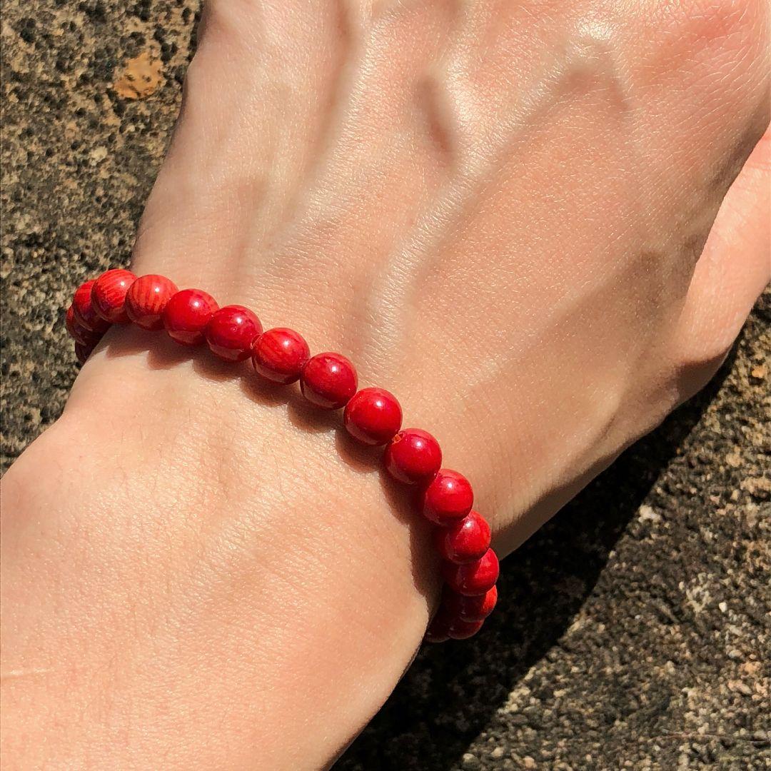 【新品・主玉6.47~6.59mm】血赤珊瑚 ブレスレット