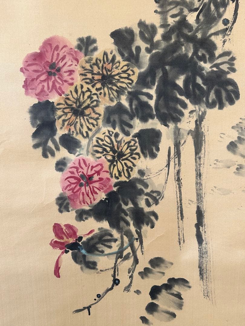 掛け軸 掛軸　無地箱あり　花　鳥　007