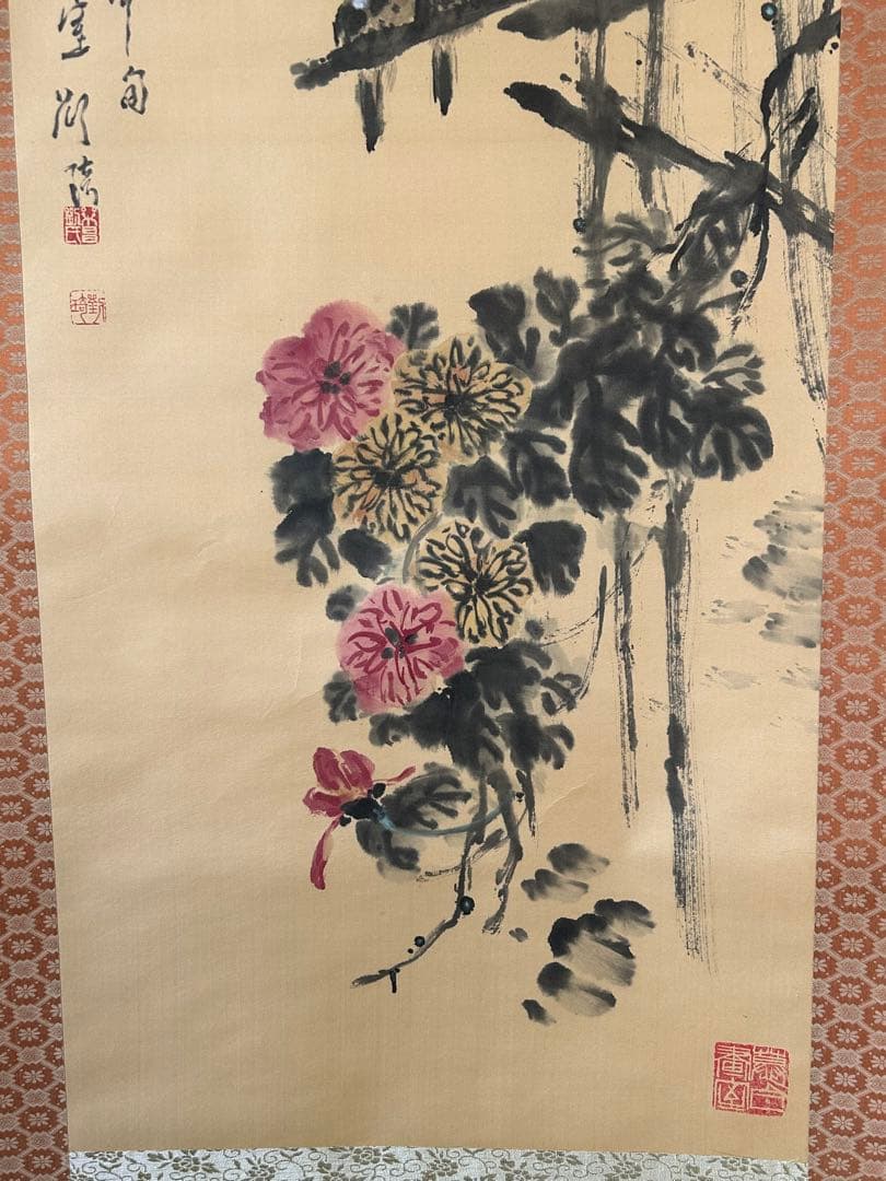 掛け軸 掛軸　無地箱あり　花　鳥　007