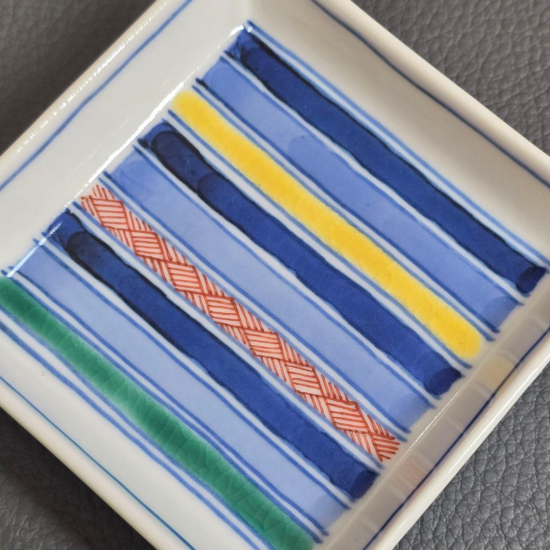 【未使用】九谷焼　上出長右衛門窯　角小皿 線文　定価1枚　4180円　3枚セット