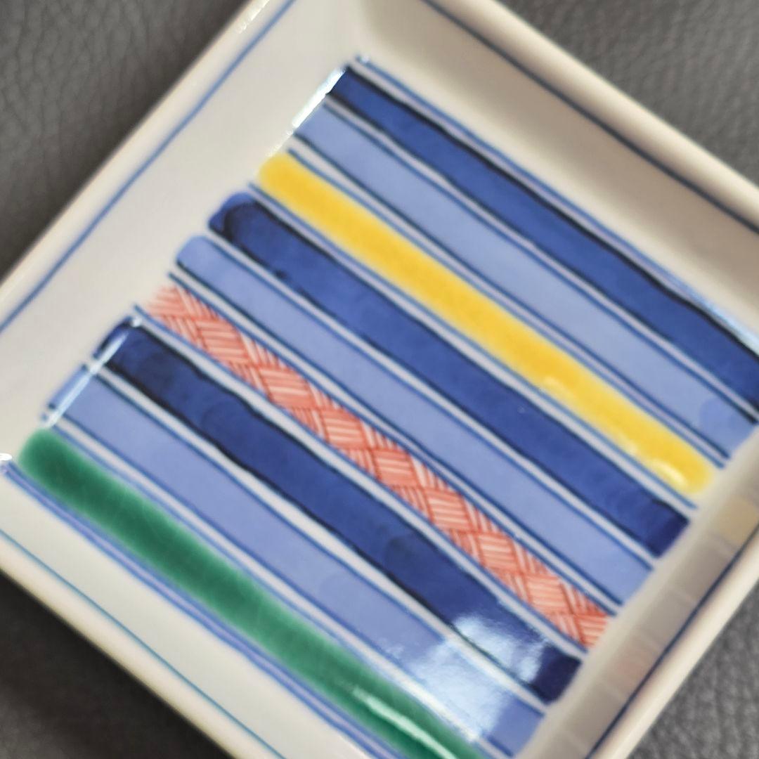 【未使用】九谷焼　上出長右衛門窯　角小皿 線文　定価1枚　4180円　3枚セット