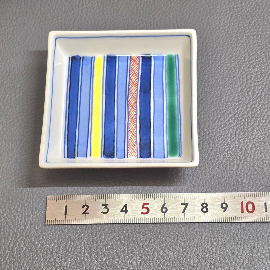 【未使用】九谷焼　上出長右衛門窯　角小皿 線文　定価1枚　4180円　3枚セット