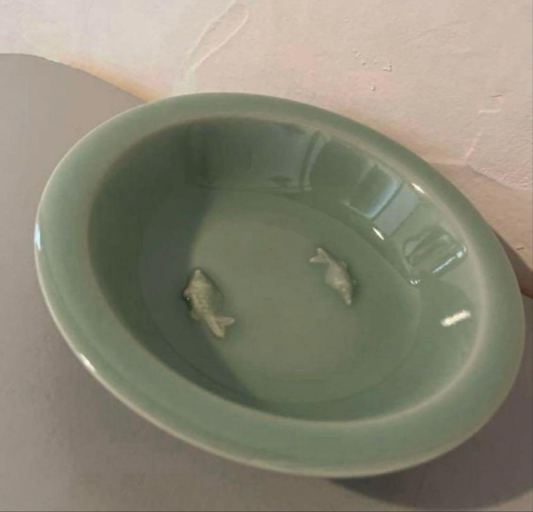 初代　宮永東山造 青磁　皿　双魚　お皿