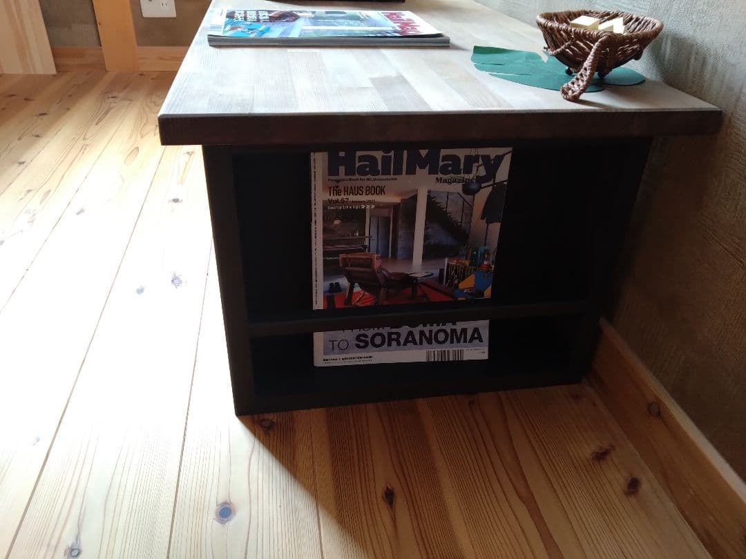 【送料無料】天然木赤松集成材　脚アイアン風収納付きローテーブル　センターテーブル