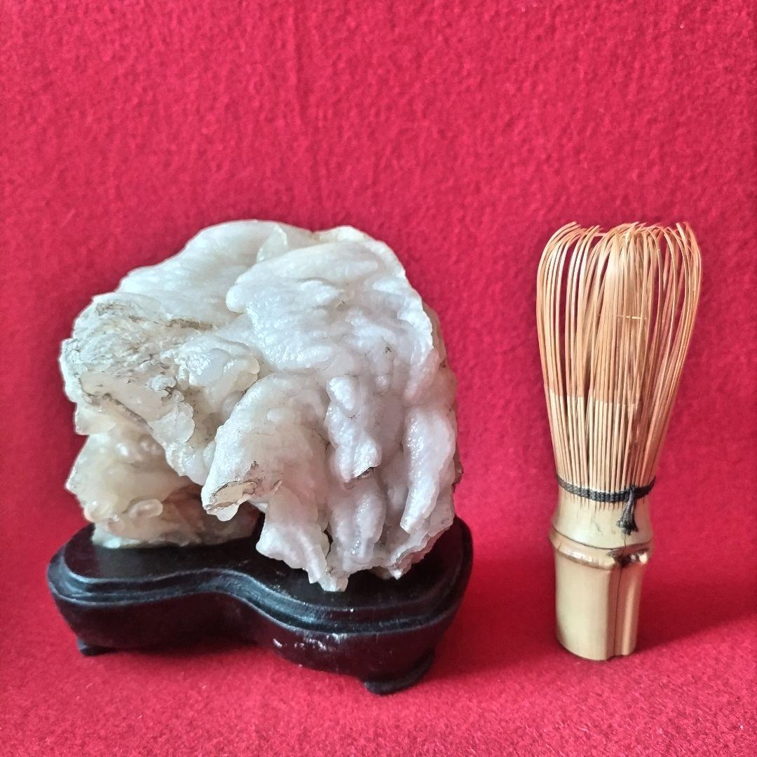 枝幸瑪瑙 木製台座付き メノウ 観賞石 自然石