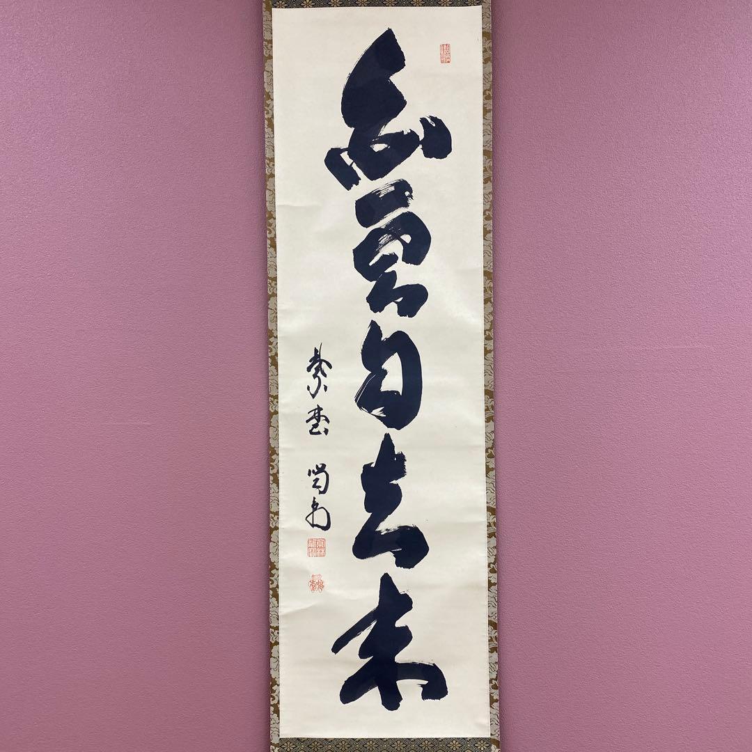 美品 掛け軸 大徳寺塔頭龍源院 細合喝堂作「白雲自去来」共箱 禅語 茶掛け