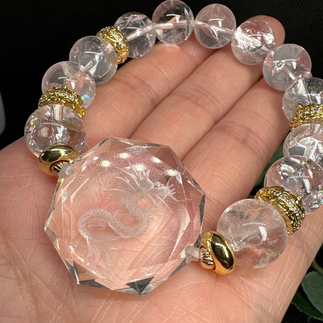 ＊イチゴchan様お取置き4/1＊水晶六芒星　龍神彫り　アイリス水晶