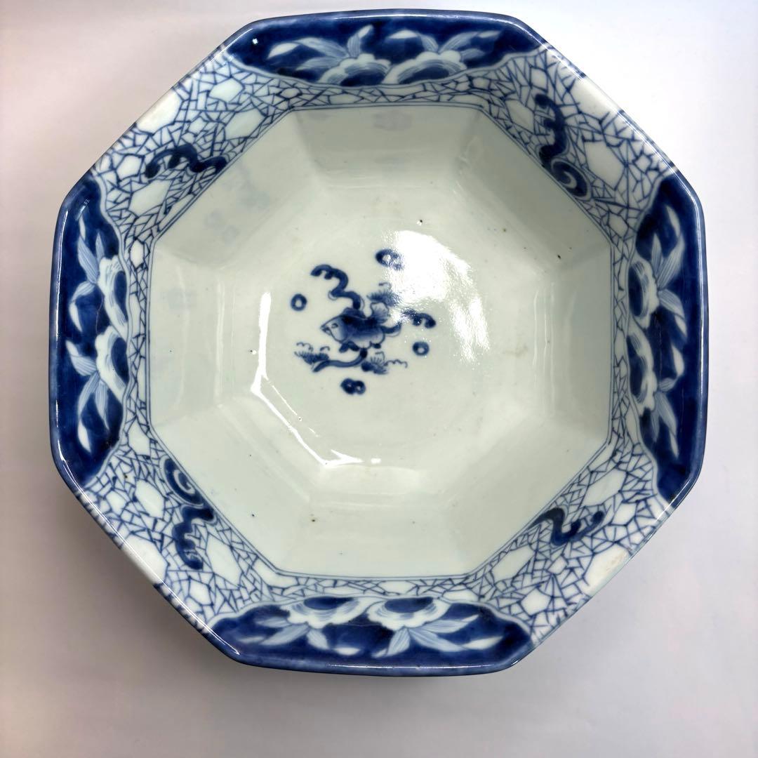 古伊万里　金魚　梅　波　八角鉢