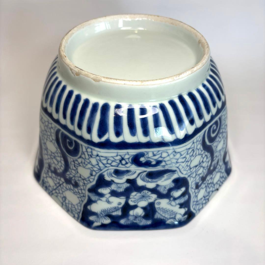 古伊万里　金魚　梅　波　八角鉢