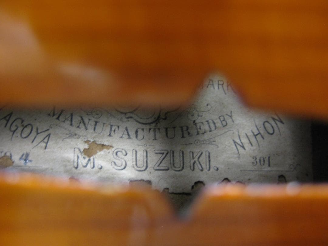 【初期ラベル】 鈴木政吉 M.SUZUKI. No.301 バイオリン 4/4