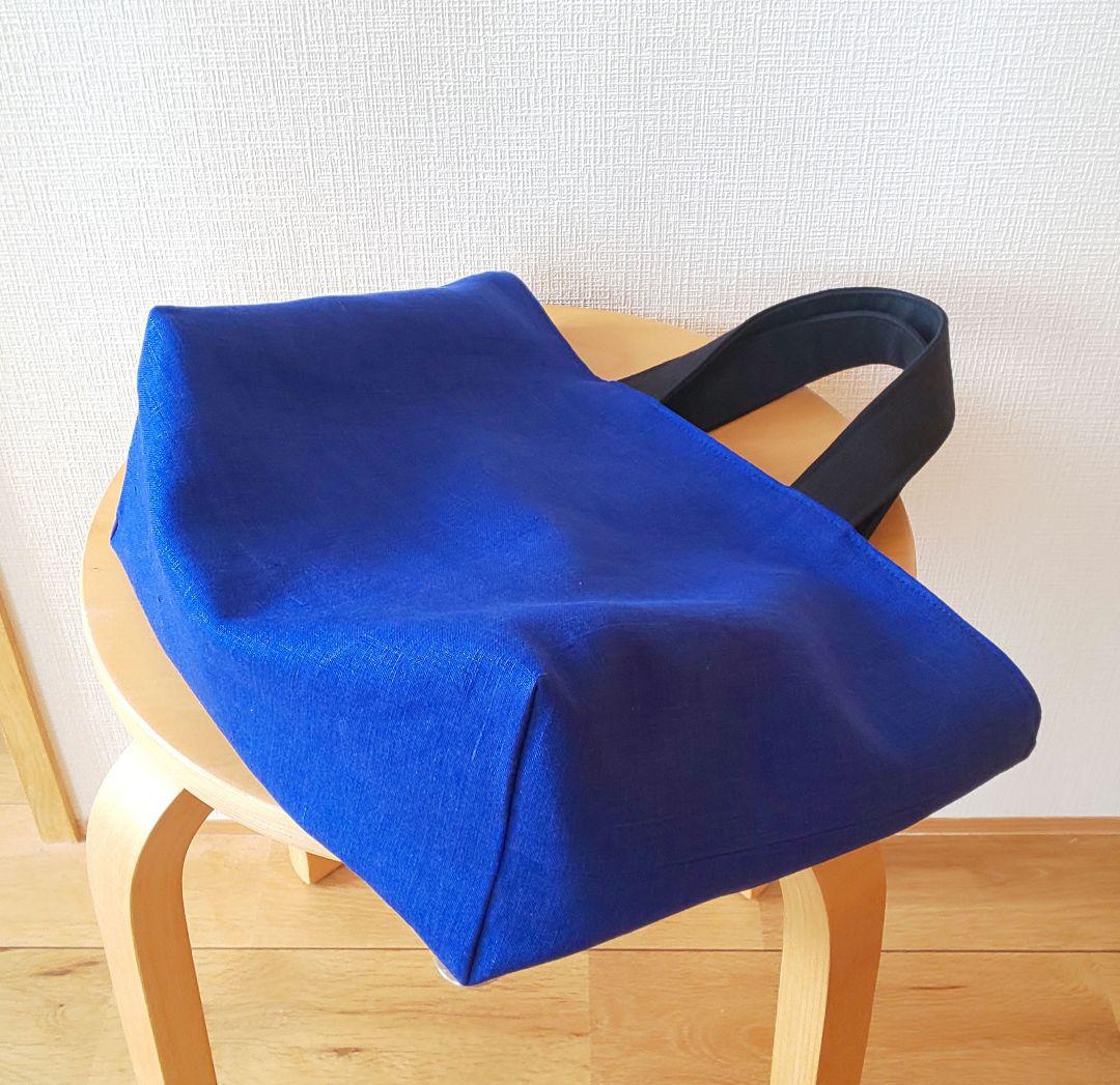 モモタロウ様 ブラック麻と帆布肩掛けトート・ロイヤルブルーミニトート