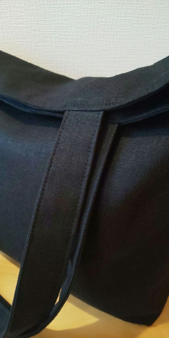 モモタロウ様 ブラック麻と帆布肩掛けトート・ロイヤルブルーミニトート