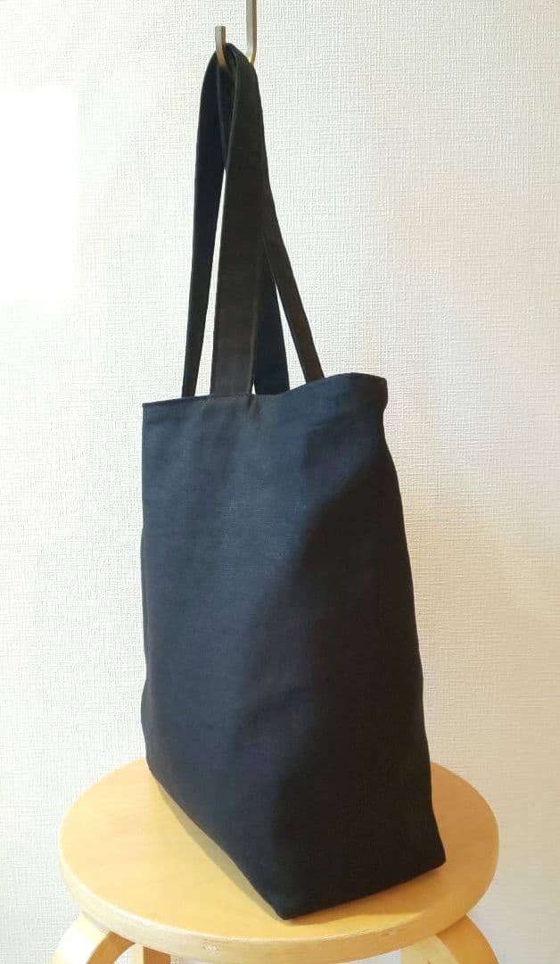 モモタロウ様 ブラック麻と帆布肩掛けトート・ロイヤルブルーミニトート