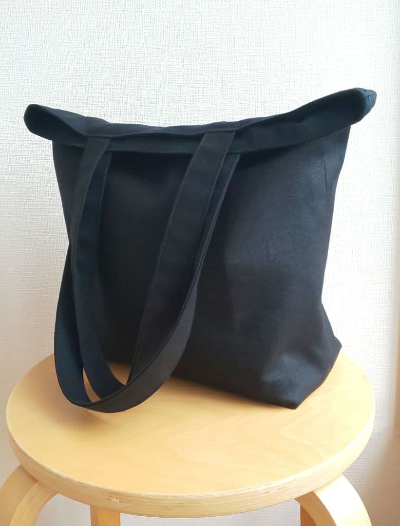 モモタロウ様 ブラック麻と帆布肩掛けトート・ロイヤルブルーミニトート