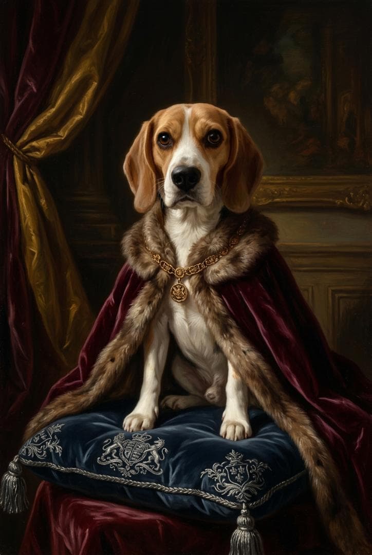 犬（ビーグル）のルネサンス風肖像画 油絵風アートA3額装インテリア壁掛け