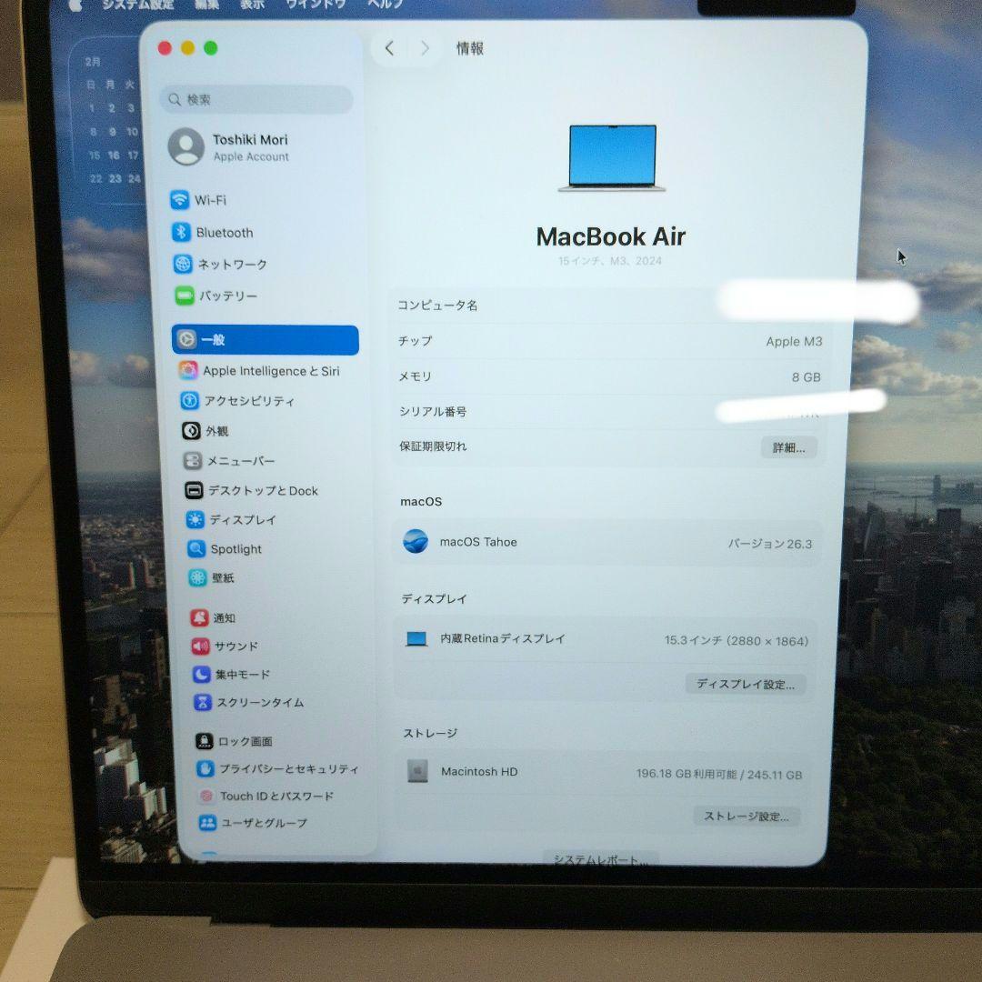 15インチMacBook Air 8コアCPU10コアGPU M3 スターライト