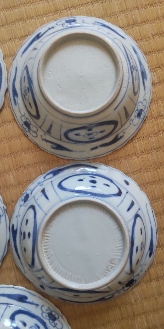 古染付　古伊万里　王地山焼　江戸時代　深皿5枚　完品　骨董　アンティーク