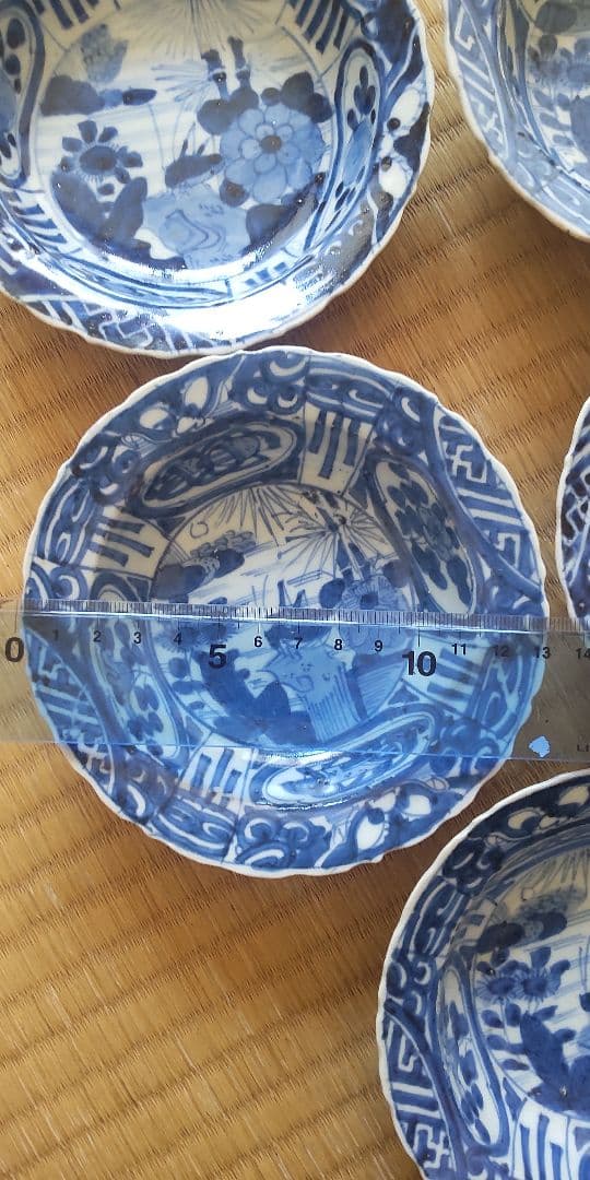 古染付　古伊万里　王地山焼　江戸時代　深皿5枚　完品　骨董　アンティーク