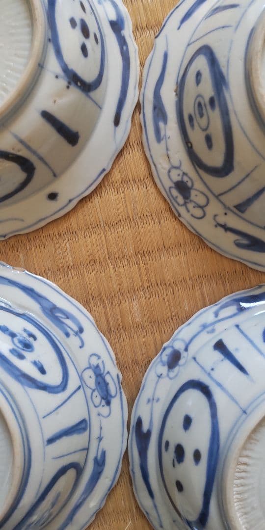 古染付　古伊万里　王地山焼　江戸時代　深皿5枚　完品　骨董　アンティーク