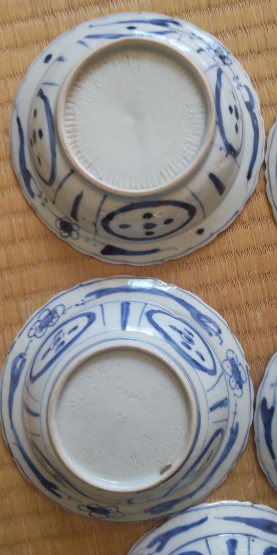 古染付　古伊万里　王地山焼　江戸時代　深皿5枚　完品　骨董　アンティーク