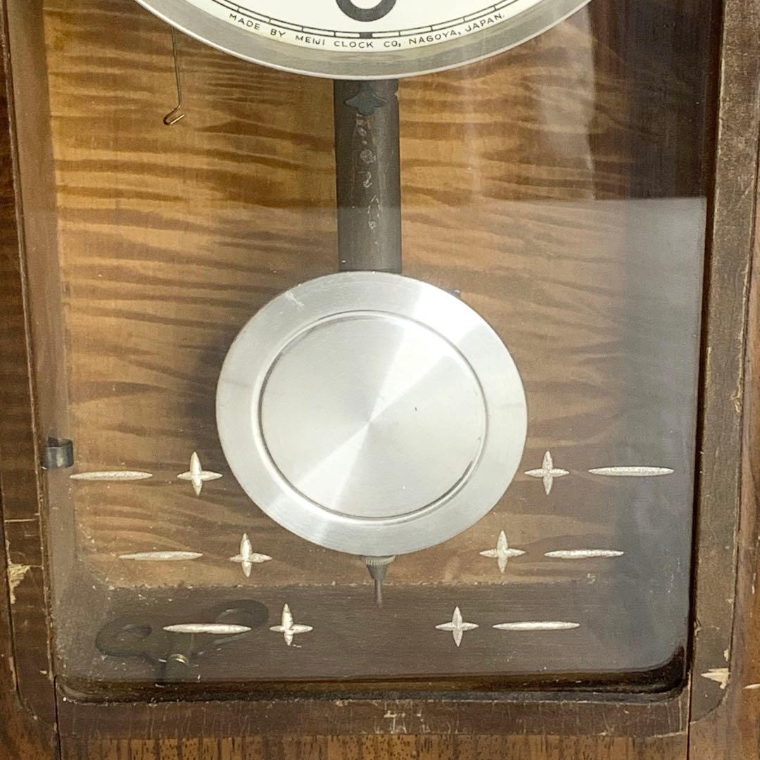 昭和レトロ　明治時計　Meiji　振り子時計　掛け時計　ゼンマイ　ジャンク