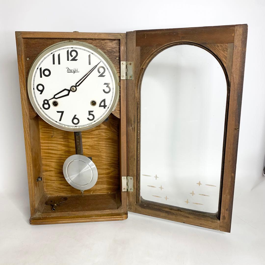 昭和レトロ　明治時計　Meiji　振り子時計　掛け時計　ゼンマイ　ジャンク