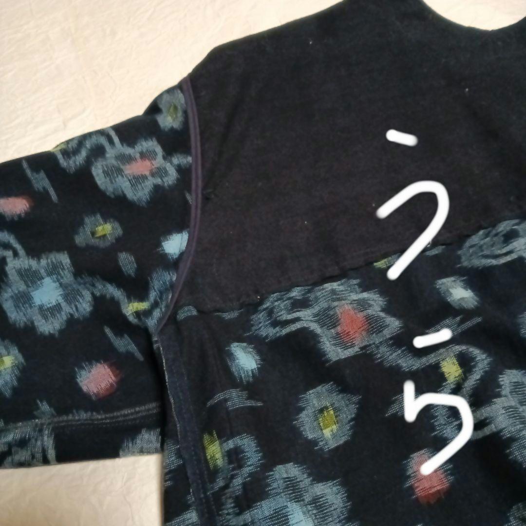 古布　割烹　エプロン　藍染　花絣 リメイク