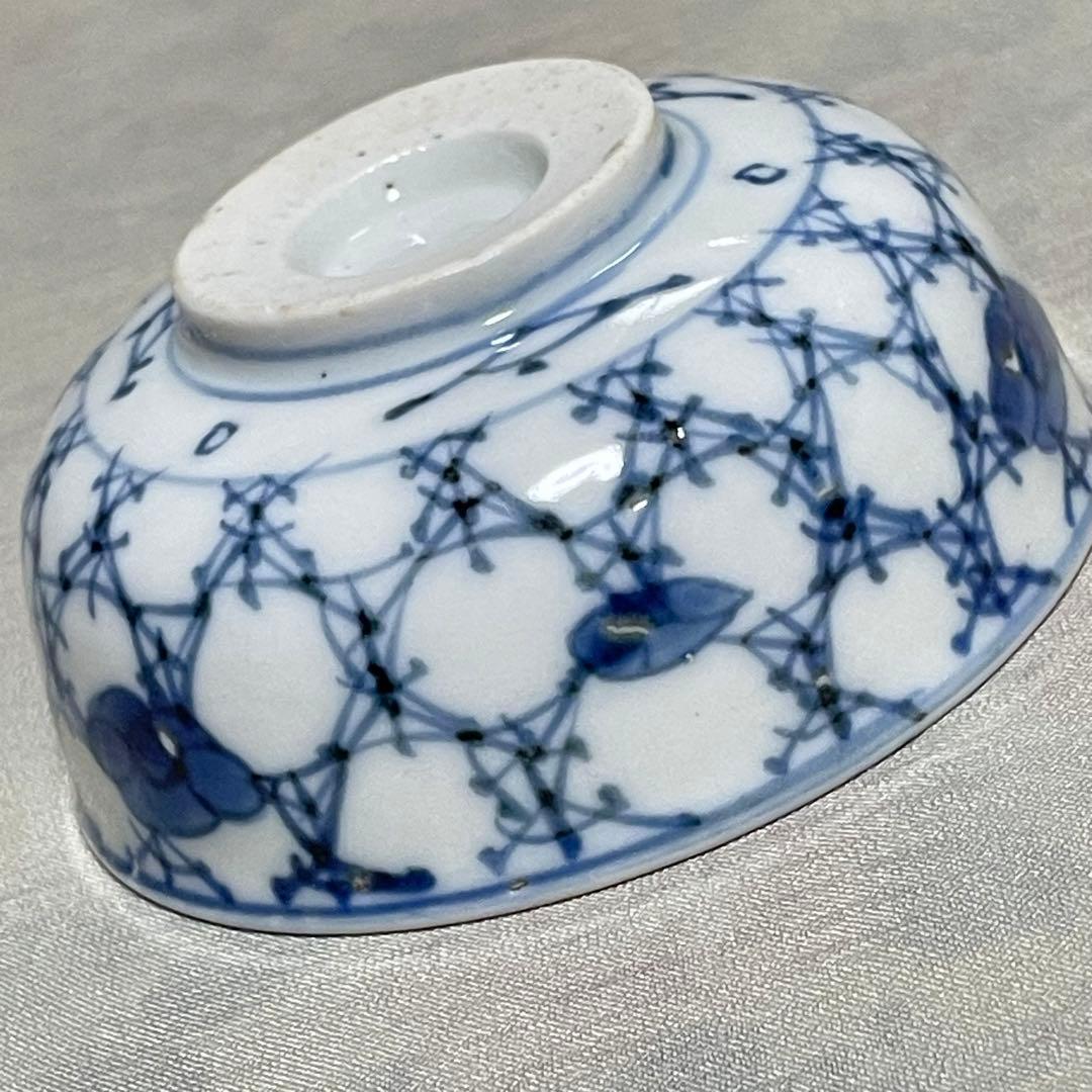 中国 清時代 骨董 道光年製 在銘 小鉢 染付 梅図 松葉紋? アンティーク