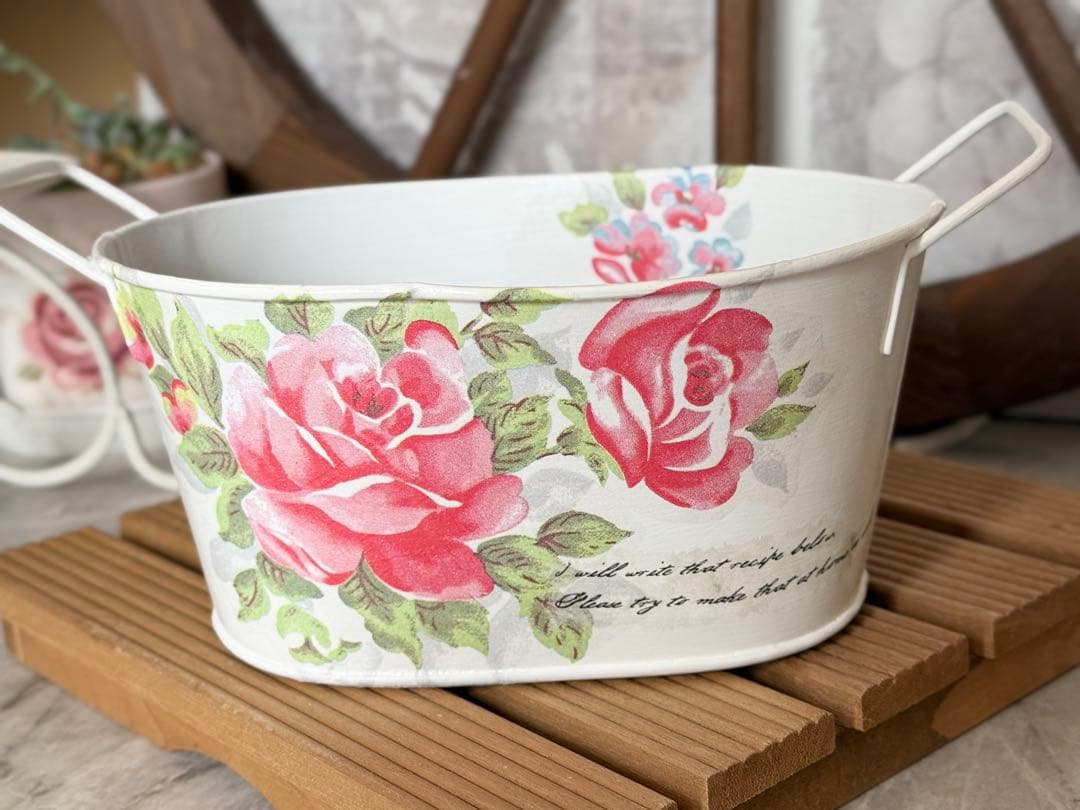 オーバル型プランター※ 鉢カバー※ BOX※キッチンシェルフ※デコパージュ薔薇