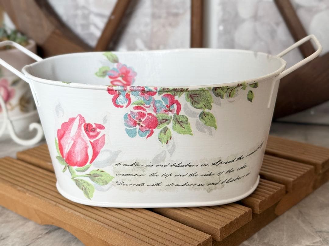 オーバル型プランター※ 鉢カバー※ BOX※キッチンシェルフ※デコパージュ薔薇