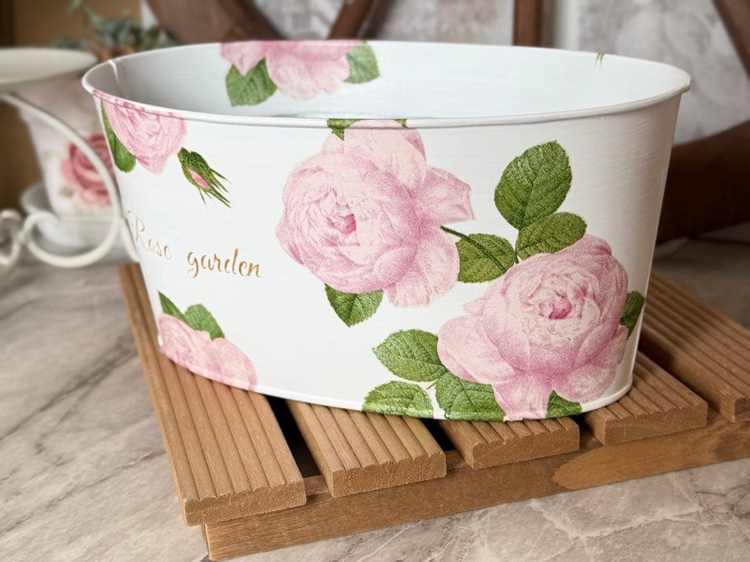 オーバル型プランター※ 鉢カバー※ BOX※キッチンシェルフ※デコパージュ薔薇