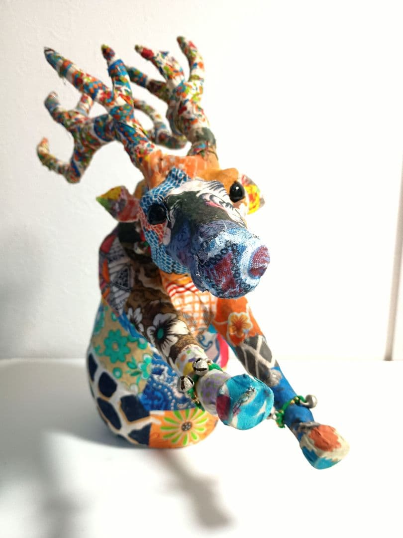 壁掛け　パッチワーク　インテリア　鹿　トナカイ　北欧　オブジェ　アンティーク