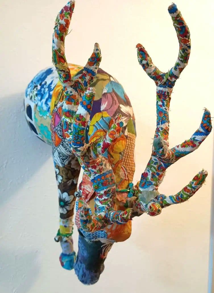 壁掛け　パッチワーク　インテリア　鹿　トナカイ　北欧　オブジェ　アンティーク