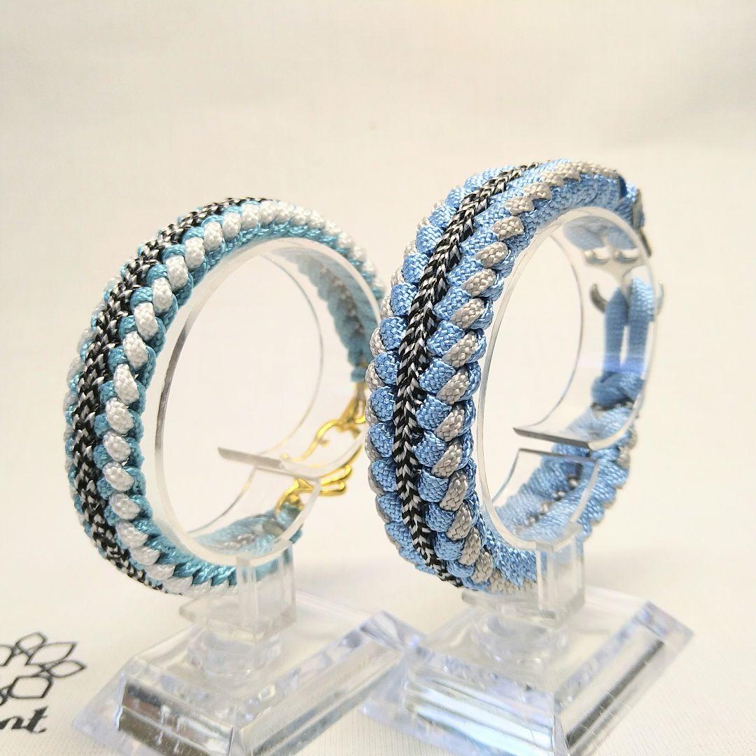 パラコードブレスレット ペアセット／ブルー系マリンカラー／8本編み／