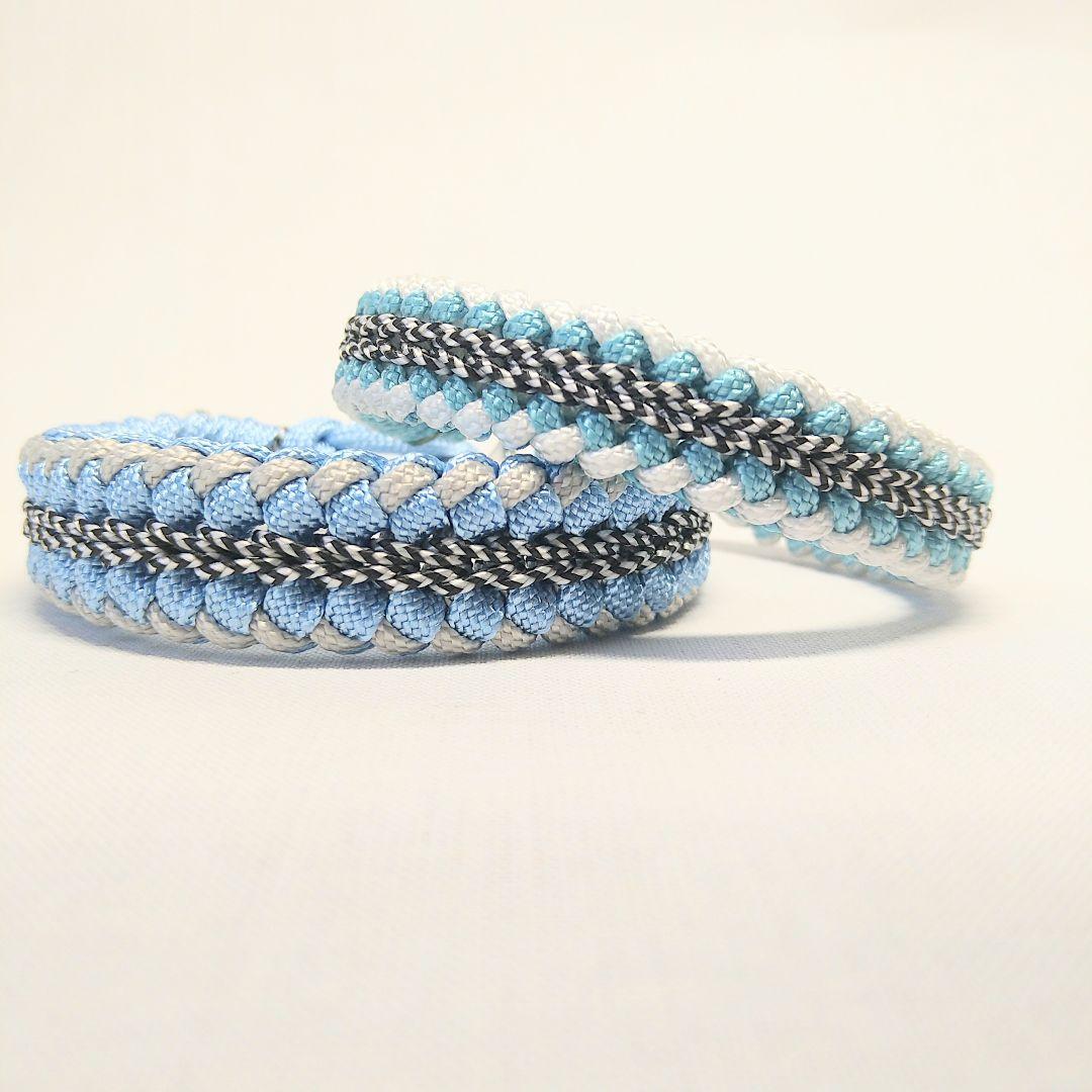 パラコードブレスレット ペアセット／ブルー系マリンカラー／8本編み／