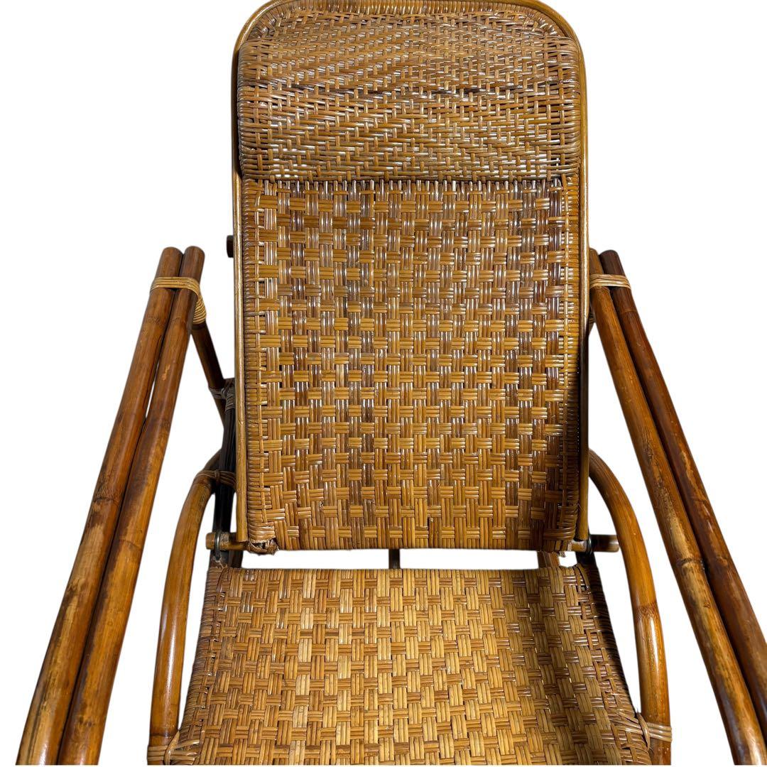 【送料無料】 ラタン 籐　リクライニング　チェア 収納　オットマン　イス