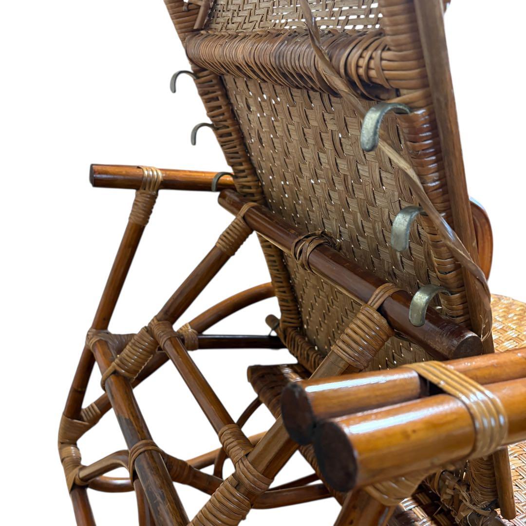 【送料無料】 ラタン 籐　リクライニング　チェア 収納　オットマン　イス