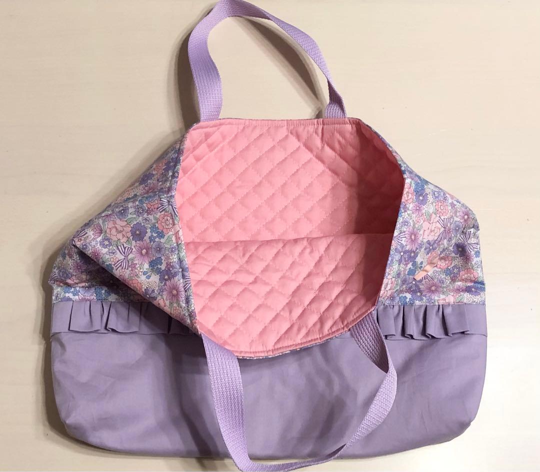 選べるリボン　フリル付き　裏地キルティング　レッスンバッグ ４点セット