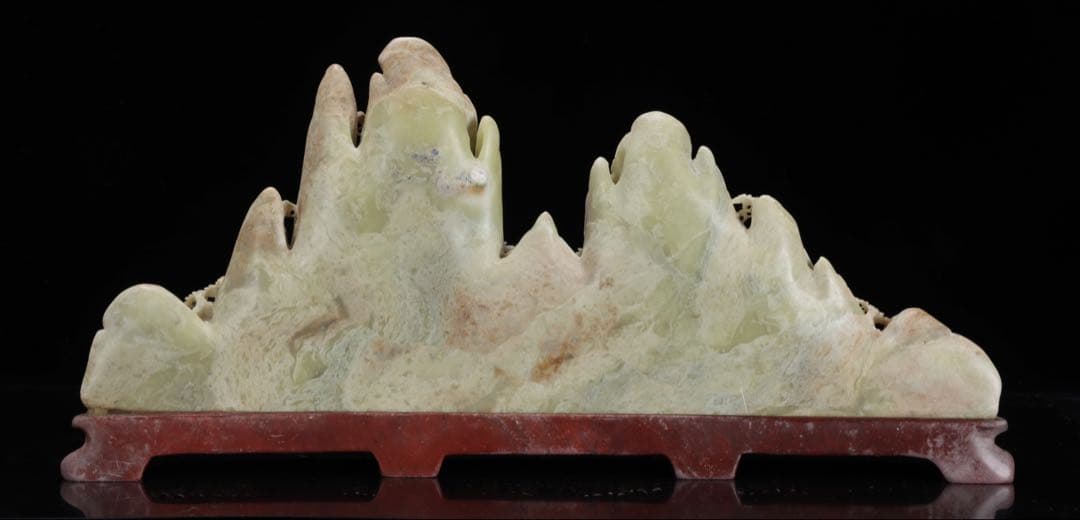 中国古美術 天然玉石 楼閣山水彫刻 置物 大型41cm 重量4kg 石彫刻 唐物