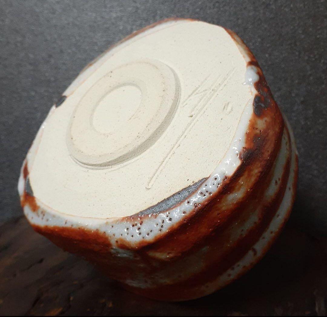 日展作家】志野焼　河合竹彦 造　鼠志野　大振り　茶碗　共箱　栞附属　茶道具　茶器