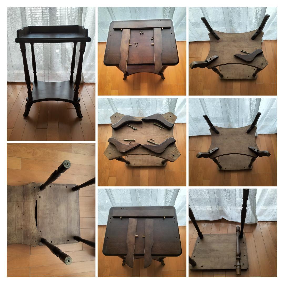 アンティーク調木製シェルフ2段式 　ダークブラウン