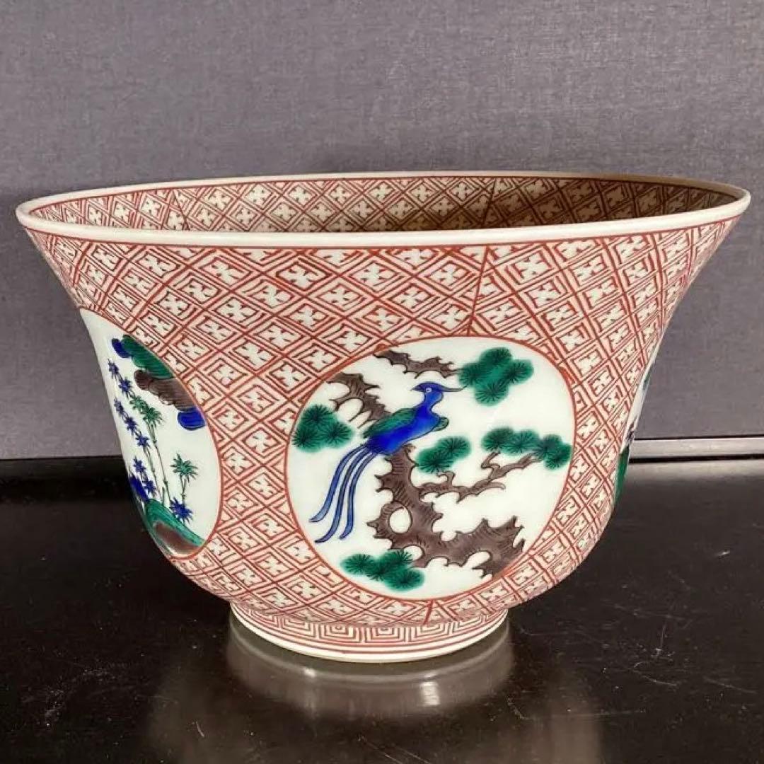 九谷焼　古九谷風　九谷五彩　間口直径21、5cm 古美術　明治