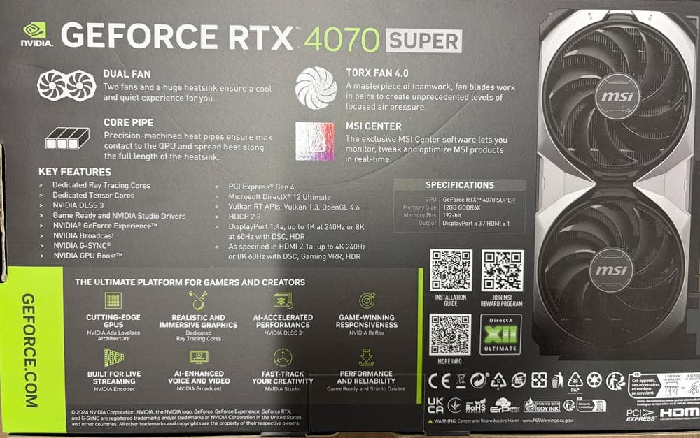 【新品未使用】MSI GeForce RTX 4070 SUPER VENTUS