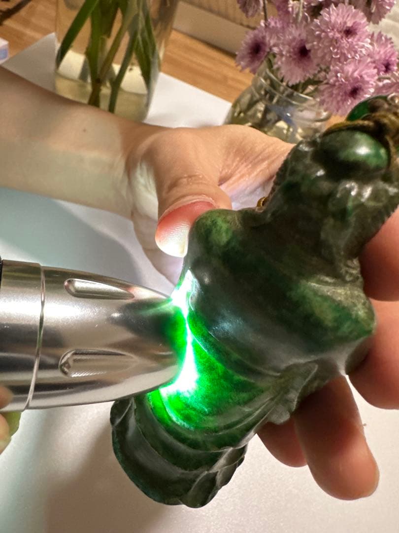 古翡翠 彫刻像 9cm 236gr｜モンゴル翡翠 福神座像 天然石 骨董 美術品